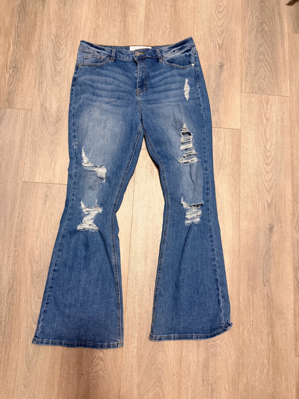 Indigo Rein Distressed Blue Flare Jeans